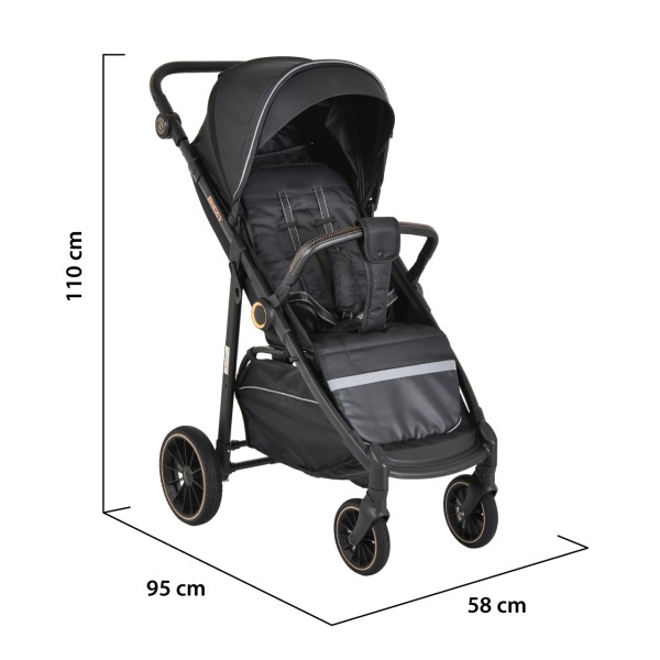 Carucior Sport Buggy Black 0-22 kg, Pliere Tip Carte, Spatar Complet Reglabil, Roti EVA cu Suspensie, Copertina Mare