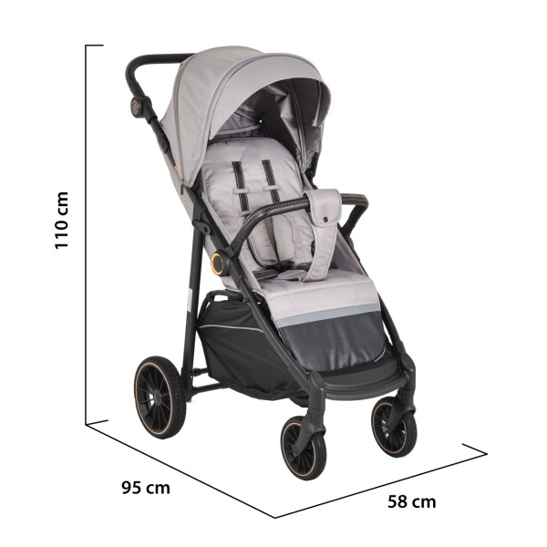 Carucior Sport Buggy Grey 0-22 kg, Pliere Tip Carte, Spatar Complet Reglabil, Roti EVA cu Suspensie, Copertina Mare