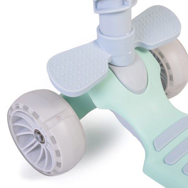 Trotinetă copii cu scaun Moni Bubblegum Green, roți LED, reglabilă, frână spate, 3+ ani, 40 kg