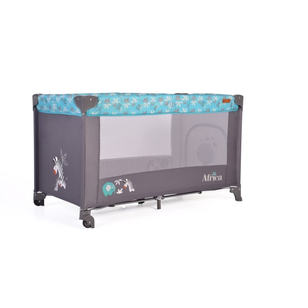 Patut Pliabil Cangaroo Africa turquoise, Compact si Usor, 0-14 kg, cu Saltea si Geanta Transport, Roti, Tarc de joaca