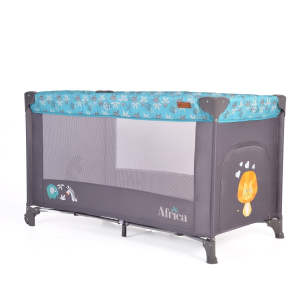 Patut Pliabil Cangaroo Africa turquoise, Compact si Usor, 0-14 kg, cu Saltea si Geanta Transport, Roti, Tarc de joaca