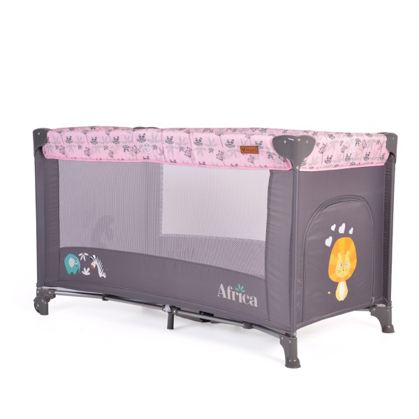 Patut Pliabil Cangaroo Africa Pink, Compact si Usor, 0-14 kg, cu Saltea si Geanta Transport, Roti, Tarc de joaca