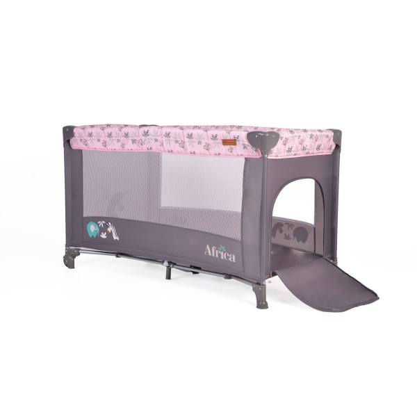 Patut Pliabil Cangaroo Africa Pink, Compact si Usor, 0-14 kg, cu Saltea si Geanta Transport, Roti, Tarc de joaca