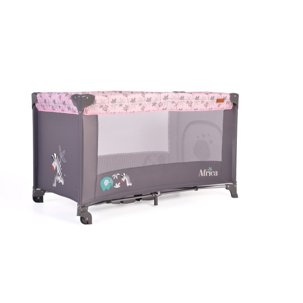 Patut Pliabil Cangaroo Africa Pink, Compact si Usor, 0-14 kg, cu Saltea si Geanta Transport, Roti, Tarc de joaca