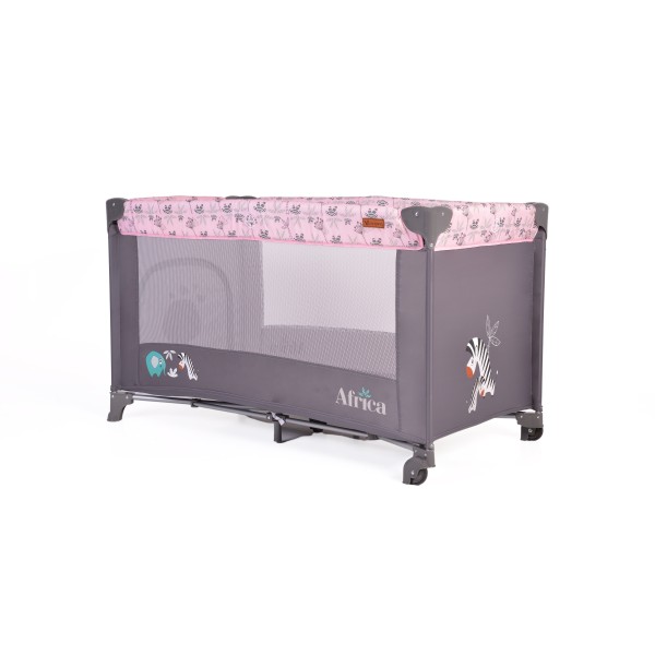 Patut Pliabil Cangaroo Africa Pink, Compact si Usor, 0-14 kg, cu Saltea si Geanta Transport, Roti, Tarc de joaca