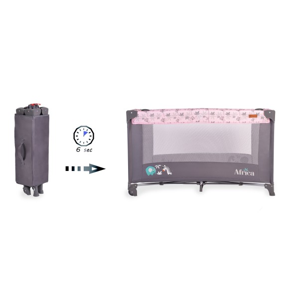 Patut Pliabil Cangaroo Africa Pink, Compact si Usor, 0-14 kg, cu Saltea si Geanta Transport, Roti, Tarc de joaca