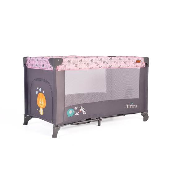 Patut Pliabil Cangaroo Africa Pink, Compact si Usor, 0-14 kg, cu Saltea si Geanta Transport, Roti, Tarc de joaca