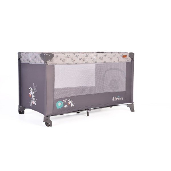 Patut Pliabil Cangaroo Africa Grey, Compact si Usor, 0-14 kg, cu Saltea si Geanta Transport,Roti, Tarc de joaca