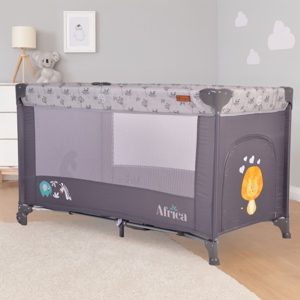 Patut Pliabil Cangaroo Africa Grey, Compact si Usor, 0-14 kg, cu Saltea si Geanta Transport,Roti, Tarc de joaca 
