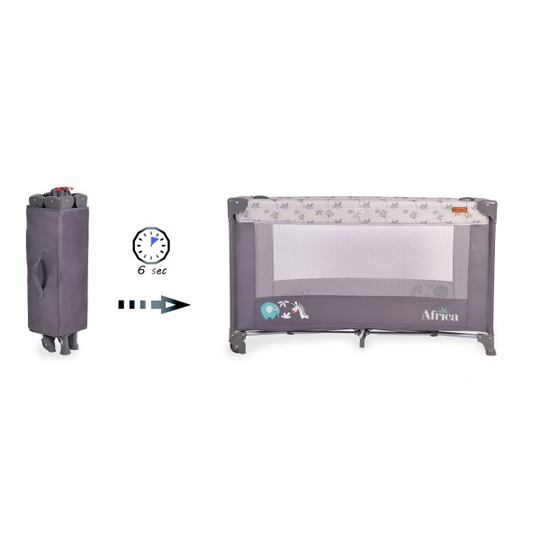Patut Pliabil Cangaroo Africa Grey, Compact si Usor, 0-14 kg, cu Saltea si Geanta Transport,Roti, Tarc de joaca