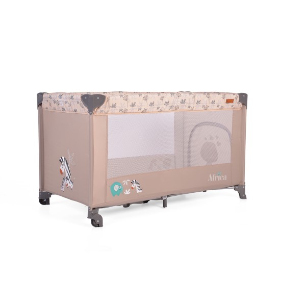 Patut Pliabil Cangaroo Africa Beige, Compact si Usor, 0-14 kg, cu Saltea si Geanta Transport, Roti, Tarc de joaca
