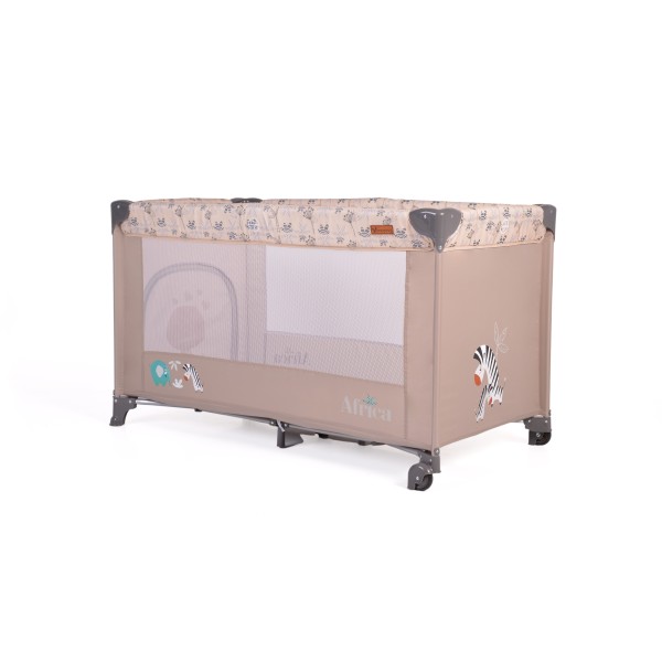 Patut Pliabil Cangaroo Africa Beige, Compact si Usor, 0-14 kg, cu Saltea si Geanta Transport, Roti, Tarc de joaca