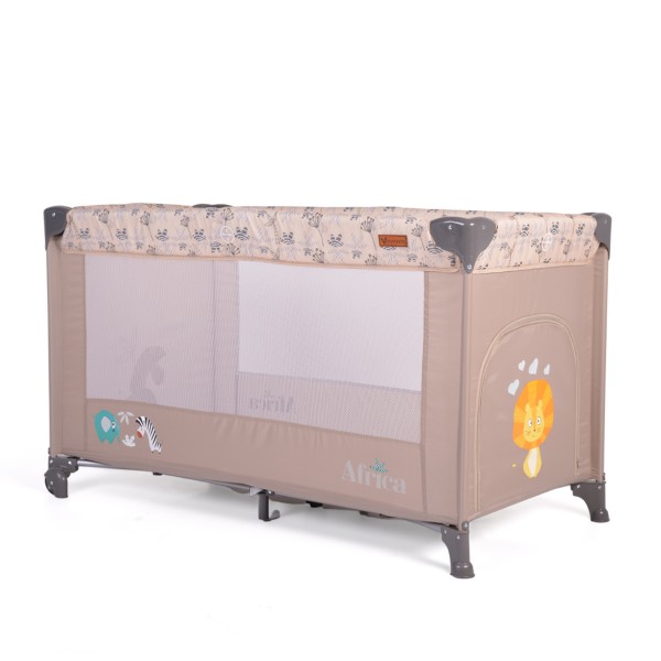 Patut Pliabil Cangaroo Africa Beige, Compact si Usor, 0-14 kg, cu Saltea si Geanta Transport, Roti, Tarc de joaca