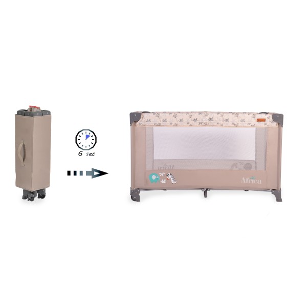 Patut Pliabil Cangaroo Africa Beige, Compact si Usor, 0-14 kg, cu Saltea si Geanta Transport, Roti, Tarc de joaca