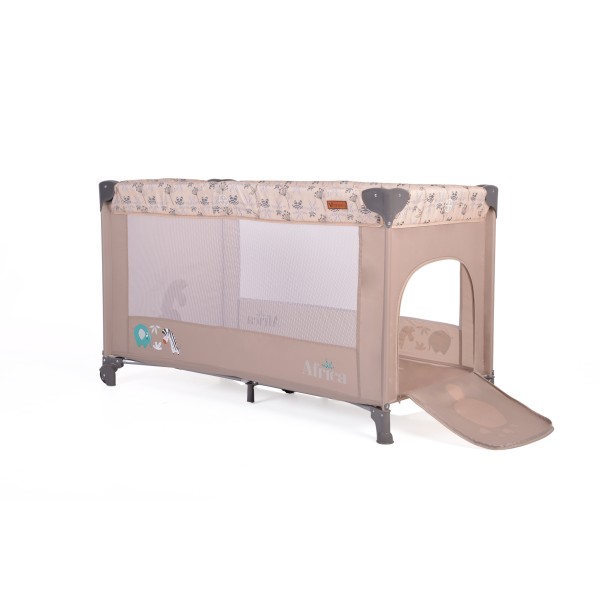 Patut Pliabil Cangaroo Africa Beige, Compact si Usor, 0-14 kg, cu Saltea si Geanta Transport, Roti, Tarc de joaca