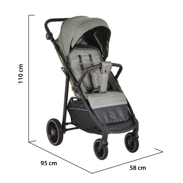Carucior Sport Buggy  Green 0-22 kg, Pliere Tip Carte, Spatar Complet Reglabil, Roti EVA cu Suspensie, Copertina Mare