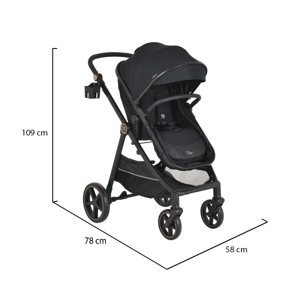 Cărucior copii Moni Tokyo Black 2 în 1, 0–4 ani, reversibil, aluminiu, accesorii incluse, 22 kg