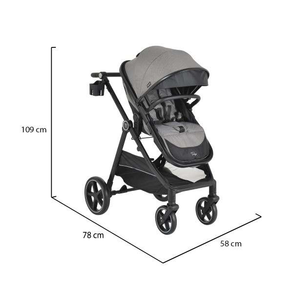 Cărucior copii Moni Tokyo Grey 2 în 1, 0–4 ani, reversibil, aluminiu, accesorii incluse, 22 kg