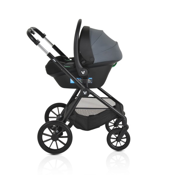 Cărucior 3in1 Cangaroo Joker Grey, Cadru Aluminiu, Scaun Auto i-SIZE Inclus, Pliere Semiautomată, Copertină UV50+, 0-4 Ani