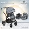 Cărucior 3in1 Cangaroo Joker Grey, Cadru Aluminiu, Scaun Auto i-SIZE Inclus, Pliere Semiautomată, Copertină UV50+, 0-4 Ani