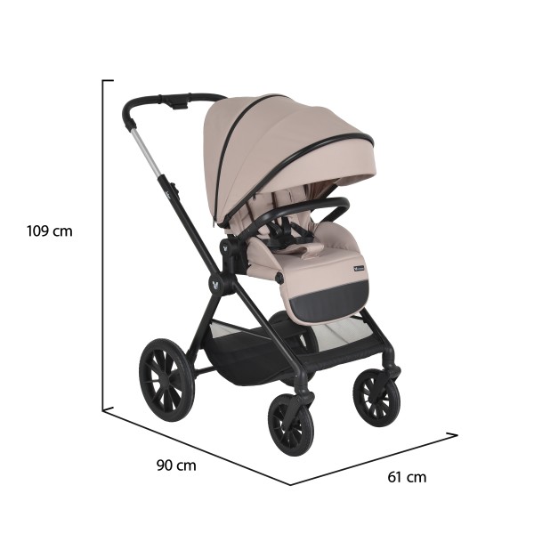 Cărucior 3in1 Cangaroo Joker Beige, Cadru Aluminiu, Scaun Auto i-SIZE Inclus, Pliere Semiautomată, Copertină UV50+, 0-4 Ani