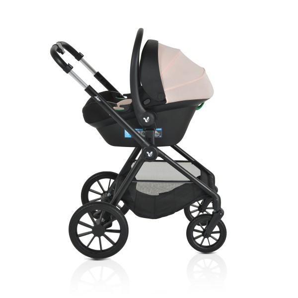 Cărucior 3in1 Cangaroo Joker Rose, Cadru Aluminiu, Scaun Auto i-SIZE Inclus, Pliere Semiautomată, Copertină UV50+, 0-4 Ani