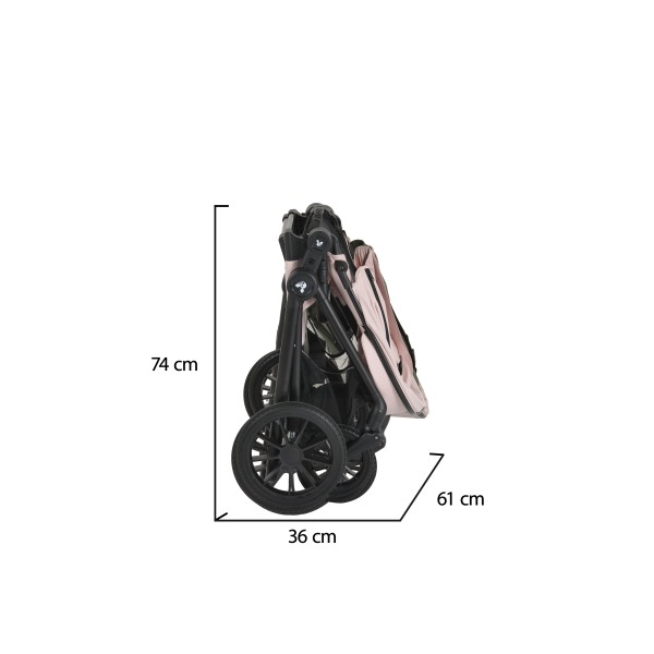 Cărucior 3in1 Cangaroo Joker Rose, Cadru Aluminiu, Scaun Auto i-SIZE Inclus, Pliere Semiautomată, Copertină UV50+, 0-4 Ani