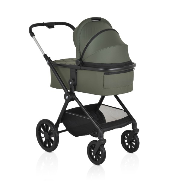 Cărucior 3in1 Cangaroo Joker Green, Cadru Aluminiu, Scaun Auto i-SIZE Inclus, Pliere Semiautomată, Copertină UV50+, 0-4 Ani