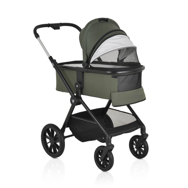 Cărucior 3in1 Cangaroo Joker Green, Cadru Aluminiu, Scaun Auto i-SIZE Inclus, Pliere Semiautomată, Copertină UV50+, 0-4 Ani