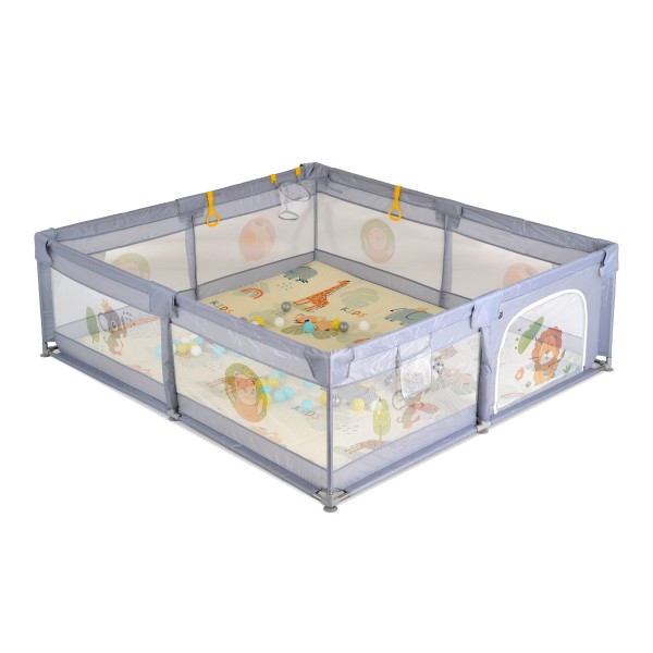 Țarc de joacă Moni GameZone Green, 6-36 luni, 200x180 cm, covoras XPE, bile colorate, cos baschet, pliabil