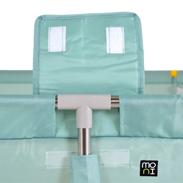 Țarc de joacă Moni GameZone Mint, 6-36 luni, 200x180 cm, covoras XPE, bile colorate, cos baschet, pliabil