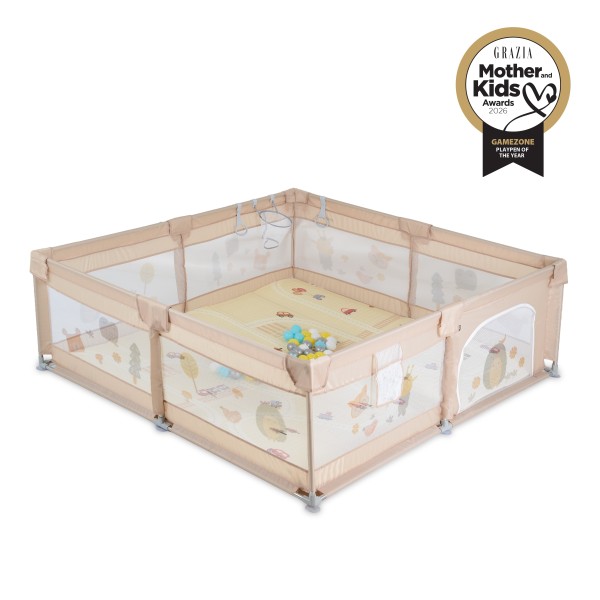 Spatiu de joaca copii Moni GameZone, 6-36 luni, 200x150 cm, covoras XPE, bile, cos baschet, pliabil