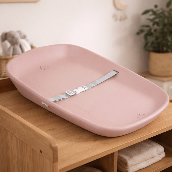 Saltea de înfășat Cangaroo Nuvia Pink din EVA impermeabil, cu centură, înclinare antireflux și scală măsurare, 0-12 luni