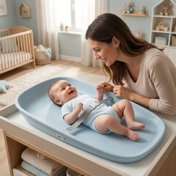 Saltea de înfășat Cangaroo Nuvia blue din EVA impermeabil, cu centură, înclinare antireflux și scală măsurare, 0-12 luni