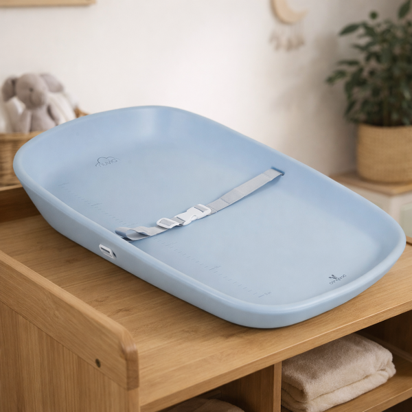 Saltea de înfășat Cangaroo Nuvia blue din EVA impermeabil, cu centură, înclinare antireflux și scală măsurare, 0-12 luni