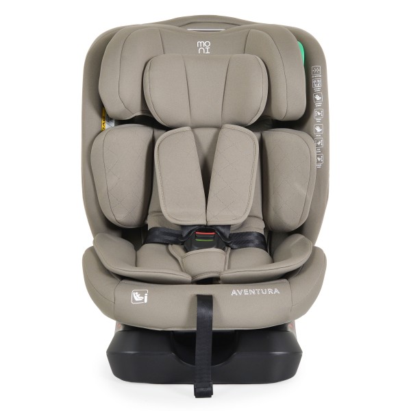Scaun Auto Moni Aventura Beige 40-150 cm R129 i-Size, 0-12 ani, Pozitie somn, Protecție Laterală
