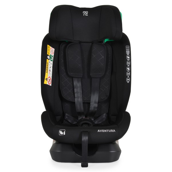 Scaun Auto Moni Aventura Black 40-150 cm R129 i-Size, 0-12 ani, Pozitie somn, Protecție Laterală