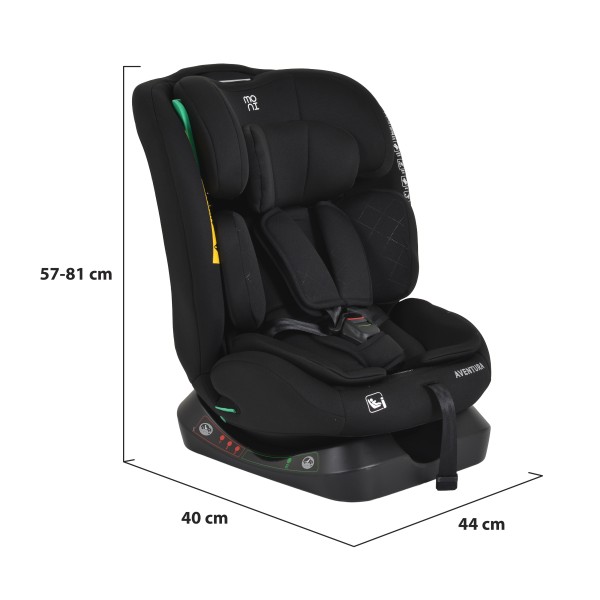 Scaun Auto Moni Aventura Black 40-150 cm R129 i-Size, 0-12 ani, Pozitie somn, Protecție Laterală