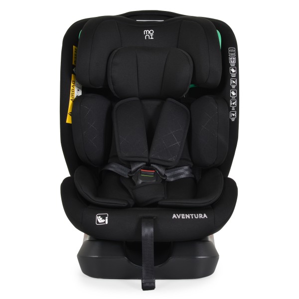 Scaun Auto Moni Aventura Black 40-150 cm R129 i-Size, 0-12 ani, Pozitie somn, Protecție Laterală