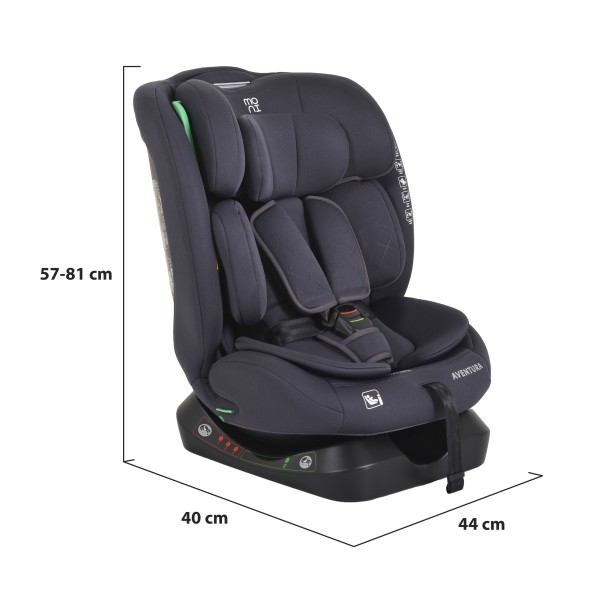 Scaun Auto Moni Aventura Grey 40-150 cm R129 i-Size, 0-12 ani, Pozitie somn, Protecție Laterală