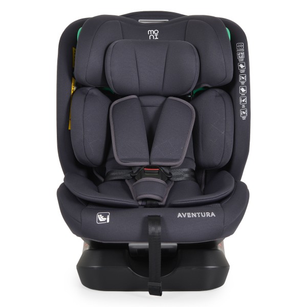 Scaun Auto Moni Aventura Grey 40-150 cm R129 i-Size, 0-12 ani, Pozitie somn, Protecție Laterală