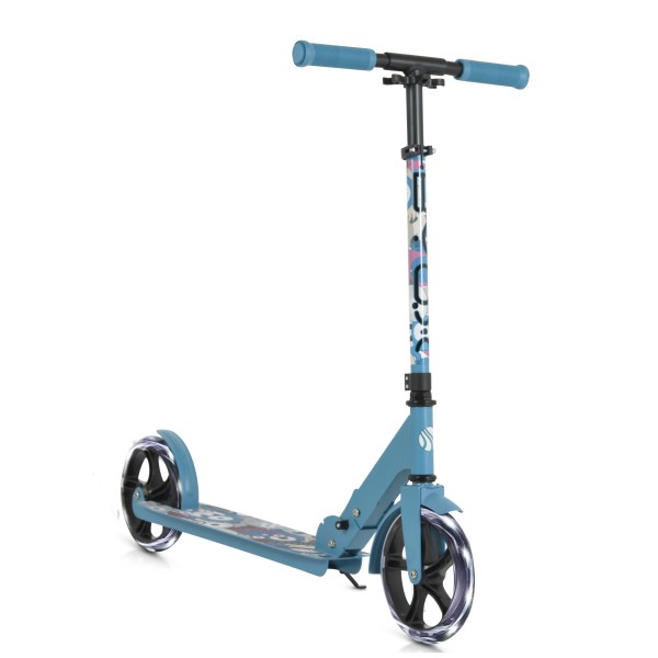 Trotineta Pliabila Byox Monster Blue, 6+ Ani, Roti LED 200 mm, Ghidon Reglabil 84-97 cm, ABEC-7, Max 100 kg