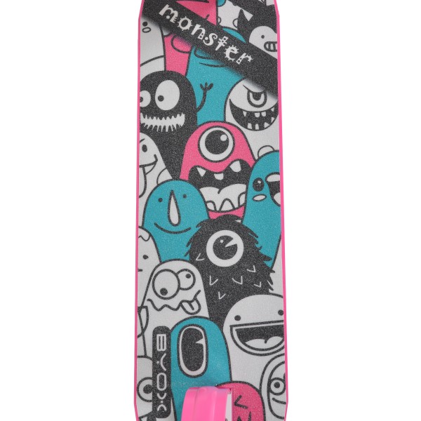 Trotineta Pliabila Byox Monster Pink, 6+ Ani, Roti LED 200 mm, Ghidon Reglabil 84-97 cm, ABEC-7, Max 100 kg