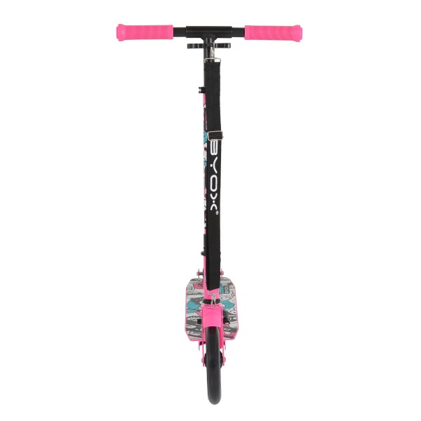 Trotineta Pliabila Byox Monster Pink, 6+ Ani, Roti LED 200 mm, Ghidon Reglabil 84-97 cm, ABEC-7, Max 100 kg