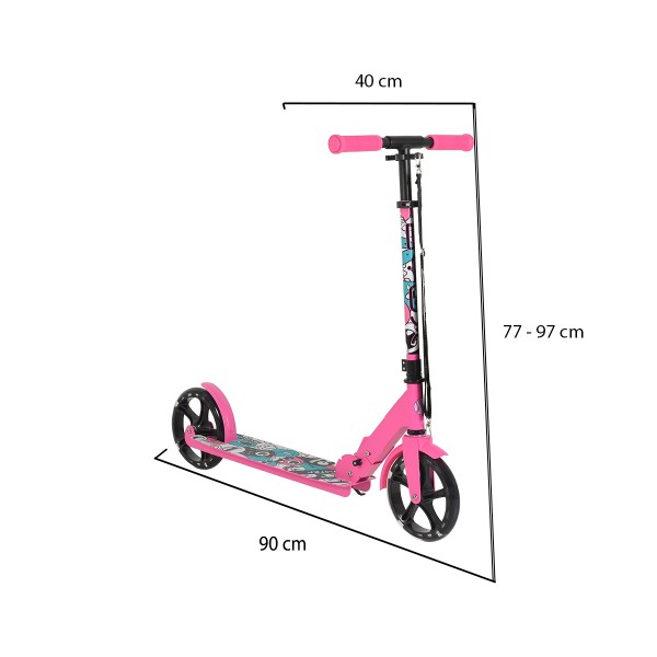 Trotineta Pliabila Byox Monster Pink, 6+ Ani, Roti LED 200 mm, Ghidon Reglabil 84-97 cm, ABEC-7, Max 100 kg