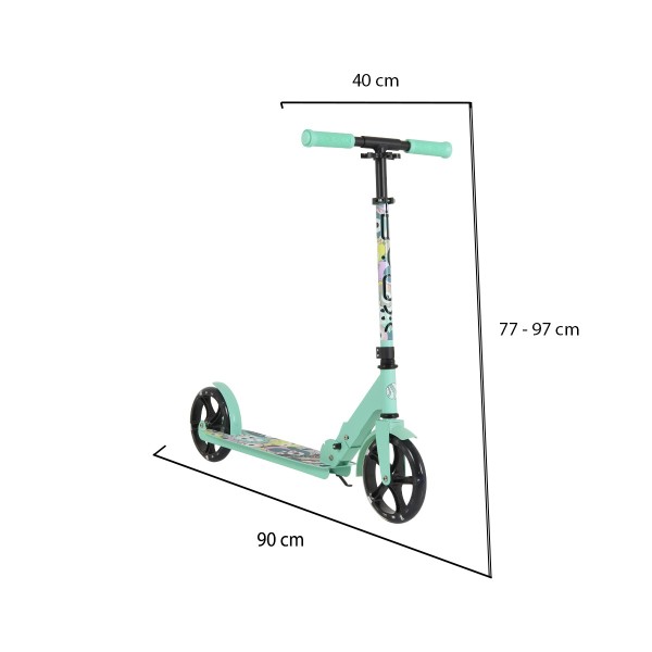 Trotineta Pliabila Byox Monster Green, 6+ Ani, Roti LED 200 mm, Ghidon Reglabil 84-97 cm, ABEC-7, Max 100 kg