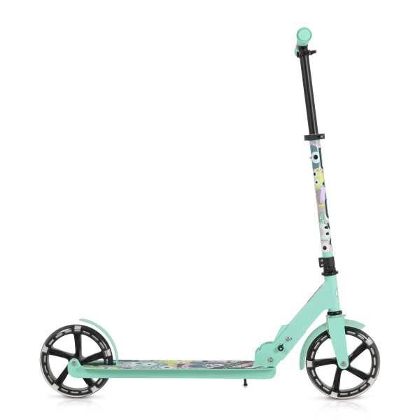 Trotineta Pliabila Byox Monster Green, 6+ Ani, Roti LED 200 mm, Ghidon Reglabil 84-97 cm, ABEC-7, Max 100 kg