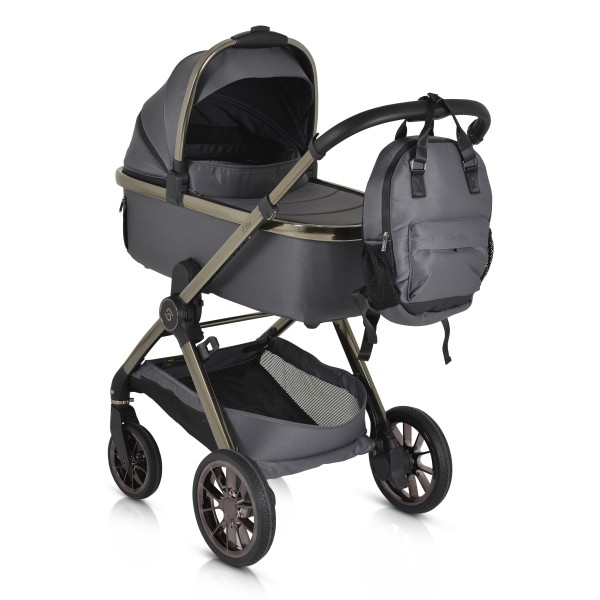 Cărucior 2in1 Cangaroo I Click Gray, Cadru Aluminiu, Pliere One Touch, Scaun Reversibil, Coș Nou-Născut Inclus, 0-4 Ani