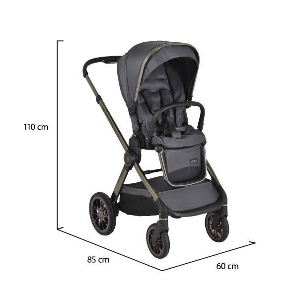 Cărucior 2in1 Cangaroo I Click Gray, Cadru Aluminiu, Pliere One Touch, Scaun Reversibil, Coș Nou-Născut Inclus, 0-4 Ani
