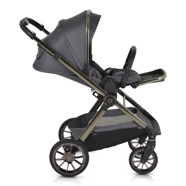 Cărucior 2in1 Cangaroo I Click Gray, Cadru Aluminiu, Pliere One Touch, Scaun Reversibil, Coș Nou-Născut Inclus, 0-4 Ani